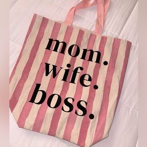 Boho Living Extra Large Pink Striped Canvas MOM WIFE BOSS Tote bag